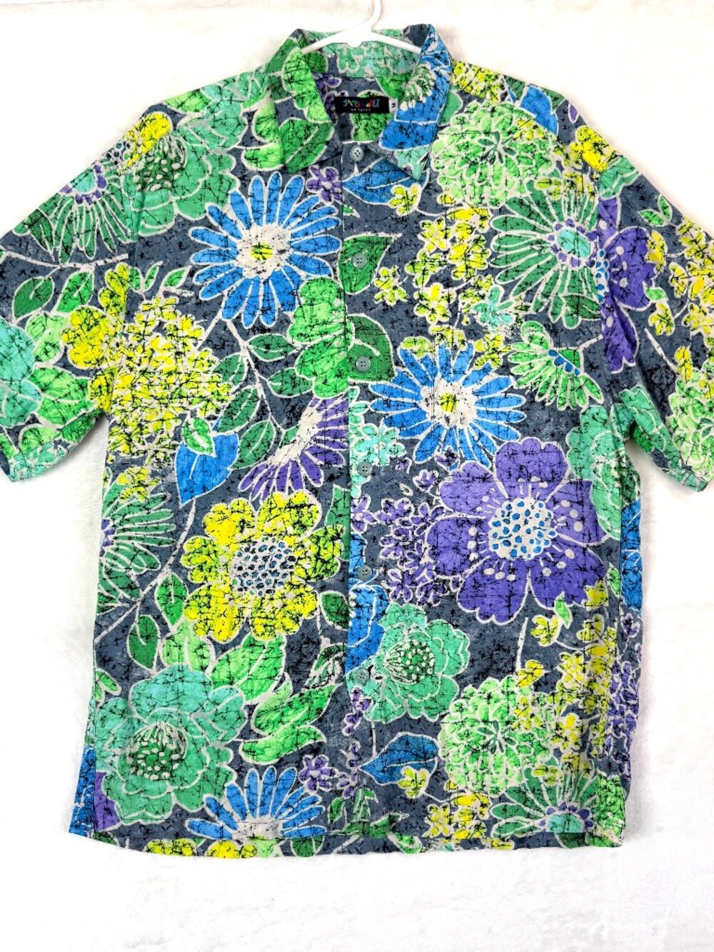 JAMS WORLD Wabi Sabi Retro Floral Crinkle Relaxed Hand Painted Button Up Shirt M